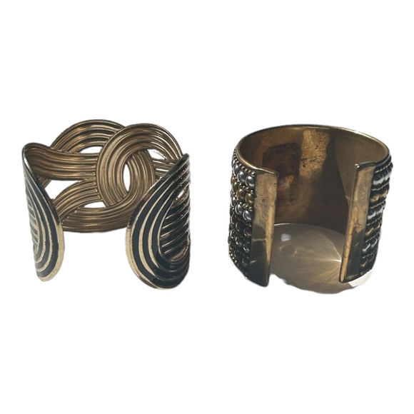 Set of 2 cuff bracelets gold/black/silver/bronze - Picture 5 of 12